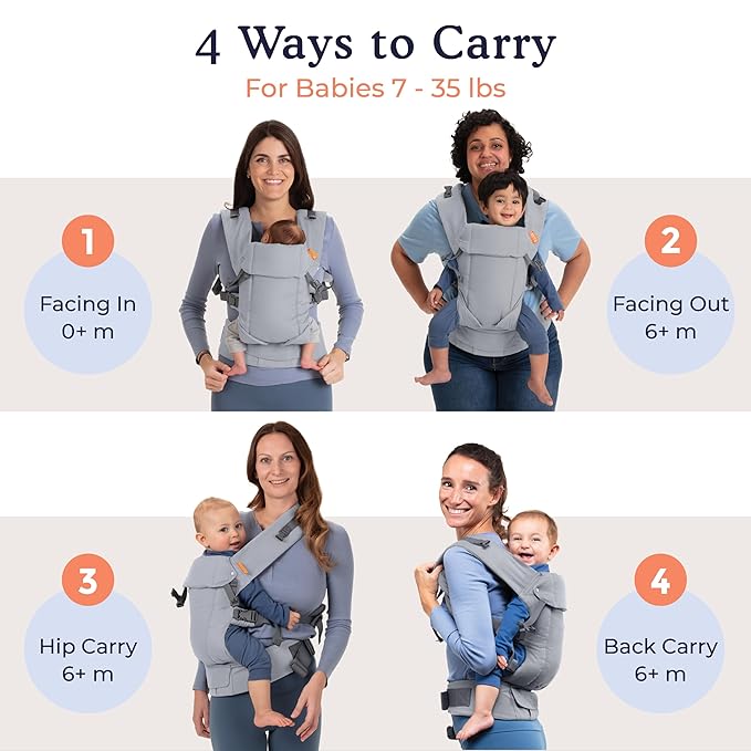 Beco Gemini Baby Carrier from Newborn to Toddler - Certified Ergonomic Newborn Baby Carrier for Infants and Children of 7-35 lbs - M Shape, Adjustable Seat, 100% Cotton (Grey)