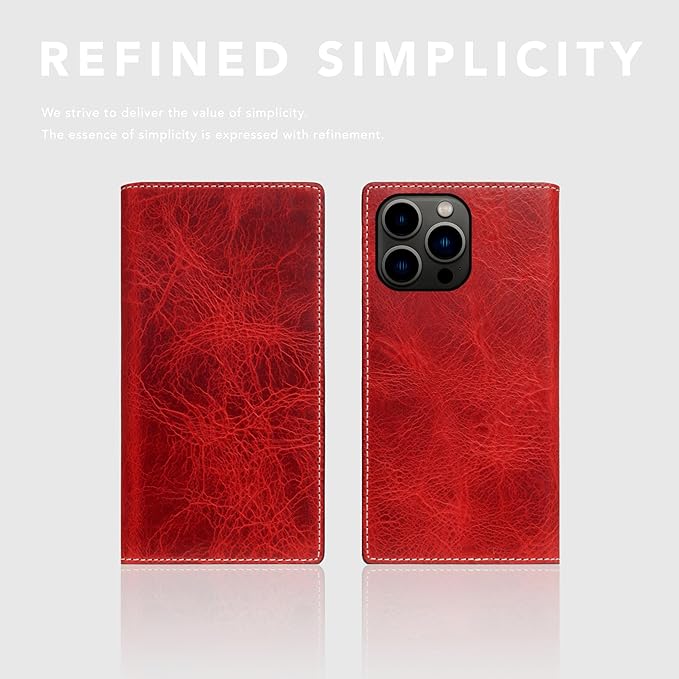 D7 Italian Wax Leather Wallet Case for iPhone 15 Pro - [2-in-1] Handcrafted Detachable Diary Style with Magnetic MagSafe Back Cover, Gift Box Included (Red)