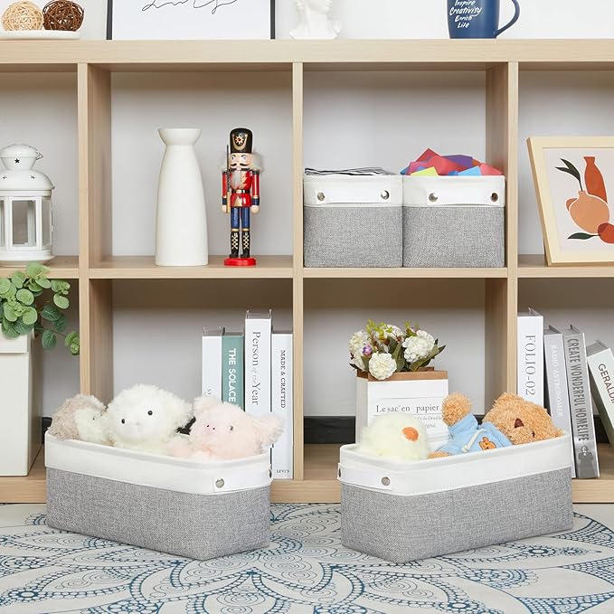 Bidtakay Small Bins for Organization Fabric Baskets for Toilet Paper Storage [4-Pack] Collapsible Narrow Baskets for Towels Socks Organizer Decorative Bins for Nursery Closet Cabinet -15x6x5.5In