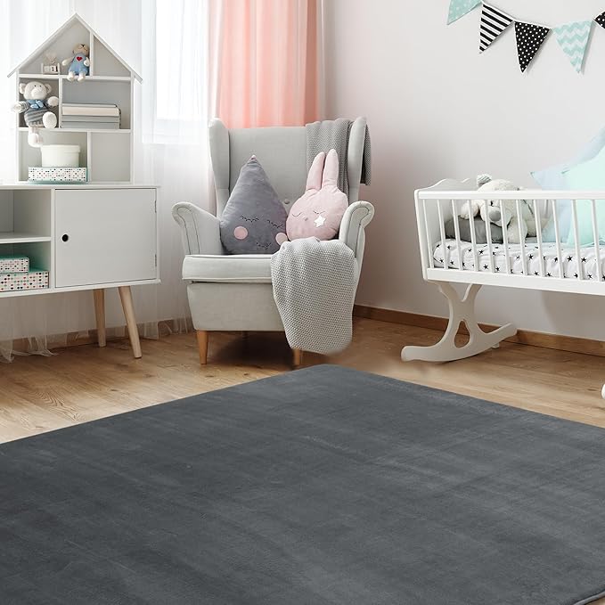 BALAPET Thick Memory Foam 74x50 Play Mat for Playpen, Super Soft Velvet Portable Baby Playpen Mat for Kids Toddler Crawling and Play, Non-Slip Bottom Playmat, Dark Grey