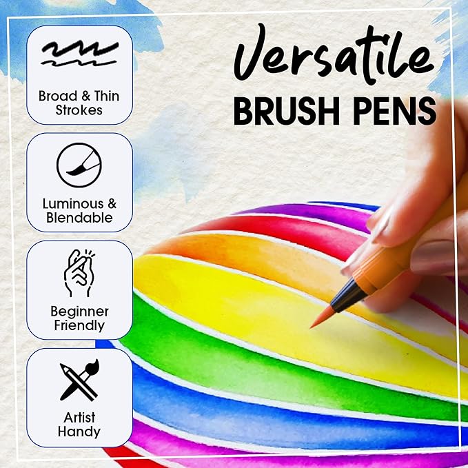 Chalkola Watercolor Brush Pens for Lettering, Coloring, Calligraphy - Set of 28 Watercolor Pens, 15 Painting Pad & 2 Water Color Markers - Drawing Art Supplies for Kids, Adults, Professional Artist