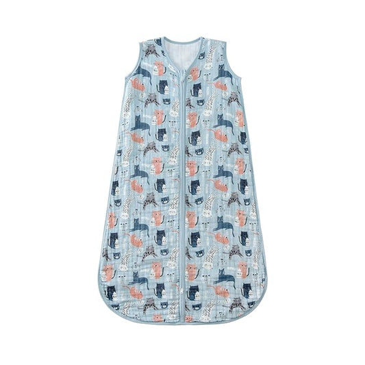 Baby Sleep Sack 2-4 T Baby Wearable Blanket 100% Organic Cotton 0.5 TOG Toddler Sleep Sacks 2- Way Zipper Soft 4 Layers 2T 3T 4T Kitten