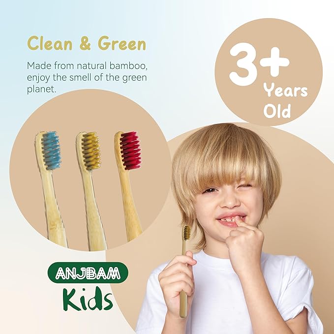 Children Bamboo Toothbrushes for 3 y+ Tots, BPA Free Bristles, Medium Soft, 6 PCS Bamboo Toothbrush for Dental Hygiene, Compostable and Sustainable, Classic Rounded Handle for Easy Grip