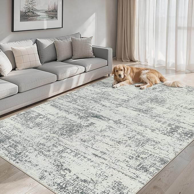 6x9 Area Rugs for Living Room - Washable Rug Modern Abstract Soft Large Neutral Non-Slip Carpet Indoor Floor Stain Resistant Thin Carpets for Bedroom Dining Room Farmhouse Nursery Home Office Grey