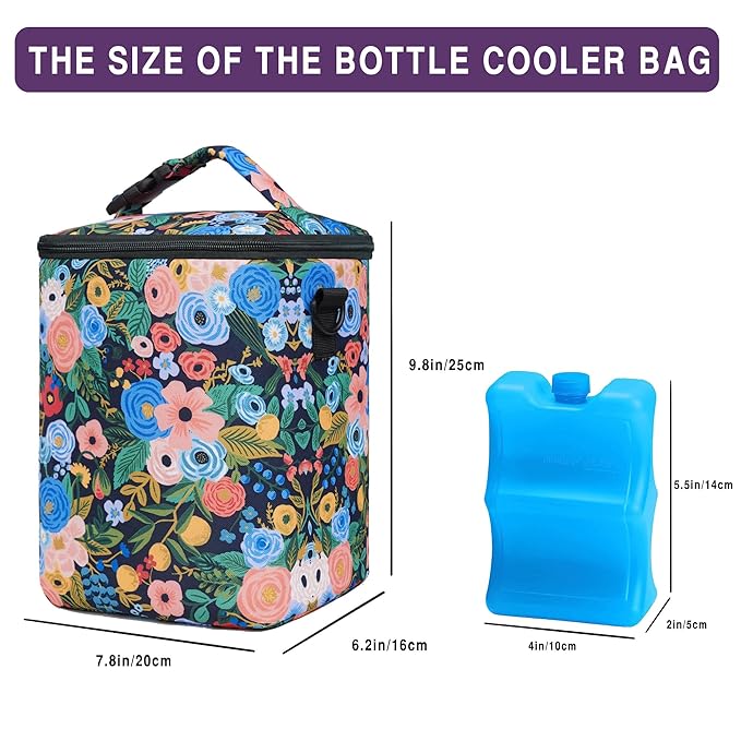 Breastmilk Cooler Bag with Ice Pack Fits 4 Baby Bottles Up to 9 Ounce Insulated Baby Bottle Bag Breast Milk Cooler on The Go with Strap Baby Bottle Cooler Bag for Nursing Mom Daycare or Travel