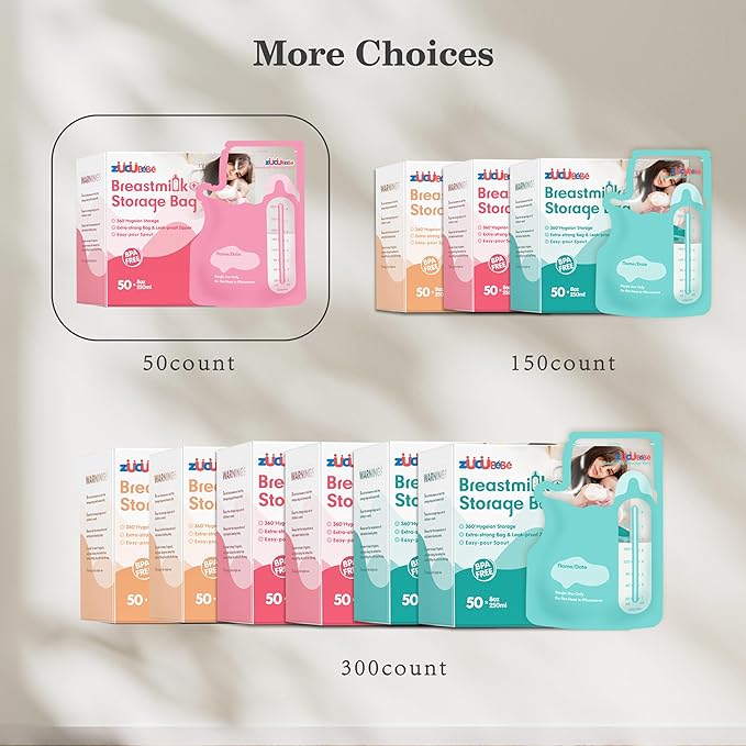 Breastmilk Storage Bags(50 Count)，8oz Milk Storage Bags for Breastfeeding，BPA Free with Easy Pour Spout, Self Standing, for Refrigeration and Freezing Red