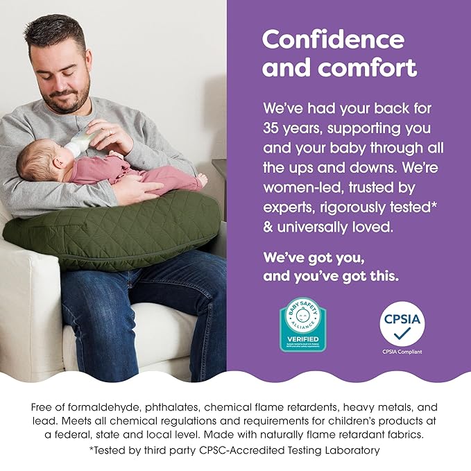 Boppy Nursing Pillow with Luxe Fabric Cover, Quilted Moss, Larger, More Supportive Pillow for Breastfeeding and Bottle Feeding; Firmer and Higher Than Original, w/Premium Cover; JPMA Certified