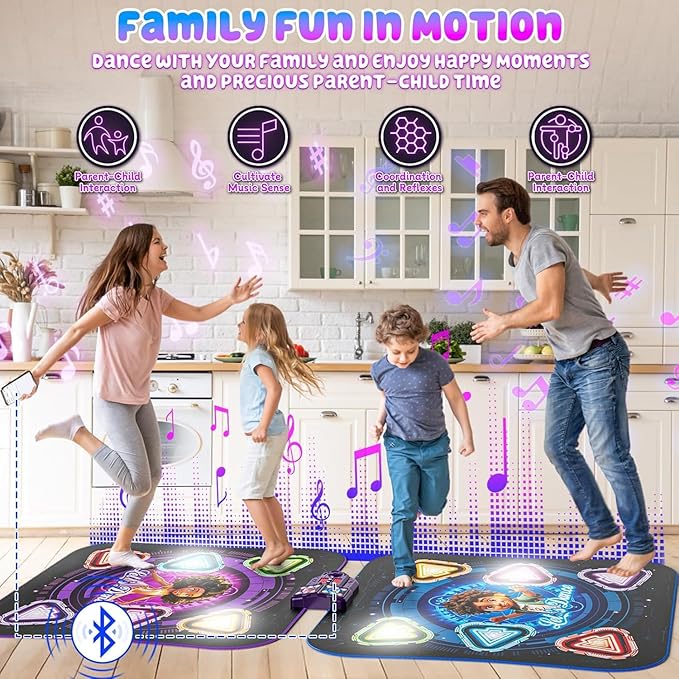 Dance Mat, 2025 Rechargeable Light-Up 2-Player Opposing Dance Pad with Bluetooth, 12-Button Music Dancing Toy, Christmas Birthday Gift for 3-12 Year Old Boys Girls