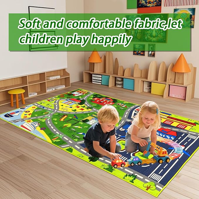Car Rug Play Mat - Car Train Rugs Playroom Mat, Kids Rugs for Bedroom Road Rug with City Map Design Kid Room Decor, 59x31.49 lnches