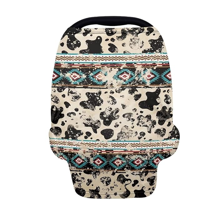 Binienty Aztec Cow Print Nursing Cover for Newborns Girls Boys, Stretchy Breathable Baby Car Seat Covers Infants Canopies