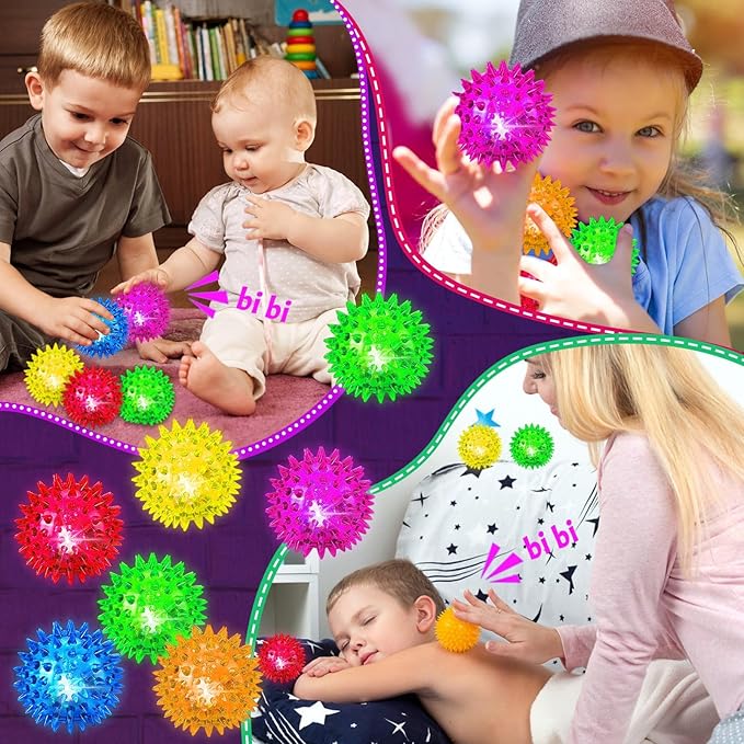 Bouncy Light Up Ball for Kids - LED Flashing Spiky Sensory Toys for Kids with Autism Stress Balls for Toddlers 1-3 Fidget Toys Sensory Balls Glow in The Dark for Novelty Noisemaker Toys for Parties
