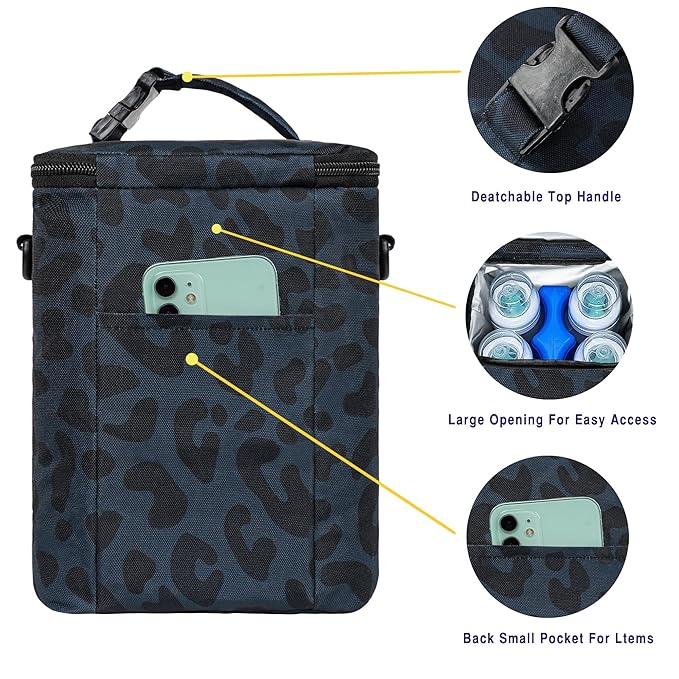 Breastmilk Cooler Bag with Ice Pack Fits 4 Bottles Up To 9 Ounce Insulated Breast Milk Cooler on the Go with Strap Baby Bottle Cooler Bag for Nursing Mom Daycare or Travel