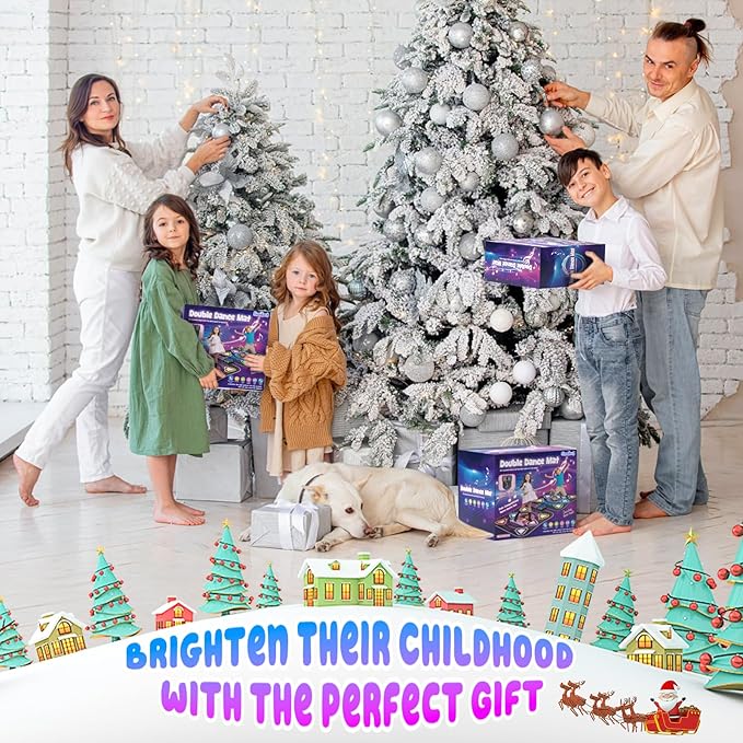 Dance Mat, 2025 Light Up 2-Player Opposing Dance Pad with Single & Double Player Modes, 12-Button Kids Music Toys with Bluetooth, Birthday for 3-12 Year Old Boys Girls
