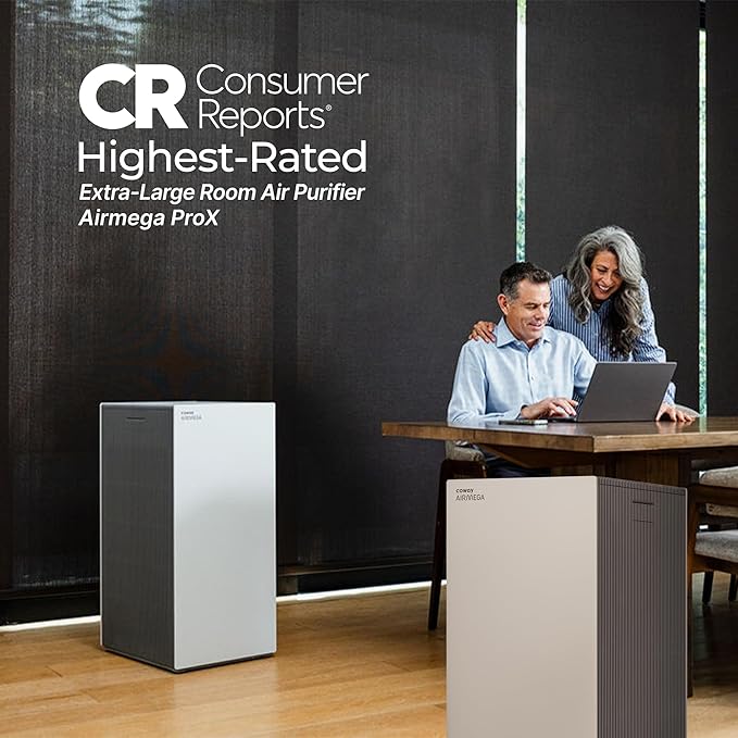 COWAY Air Purifiers for Large Room Whole Home Up to 4,253ft², 2 Sets of XL Washable Pre-Filters and True HEPA Filters for Dual Purification, PM1.0 AQI, Turbo Mode, Timer, Wheels, 5yr Warranty, ProX(W)