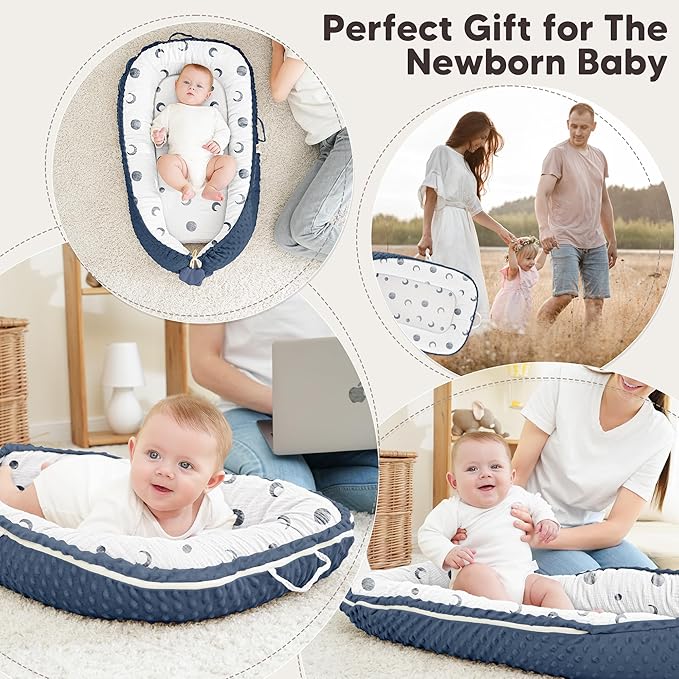 Baby Lounger - Infant Lounger Pillow for Newborn 0-24 Months, Soft, Breathable & Portable Baby Lounger Pillow for Boys & Girls, Cozy Baby Floor Seat for Home & Travel (Bluemoon)