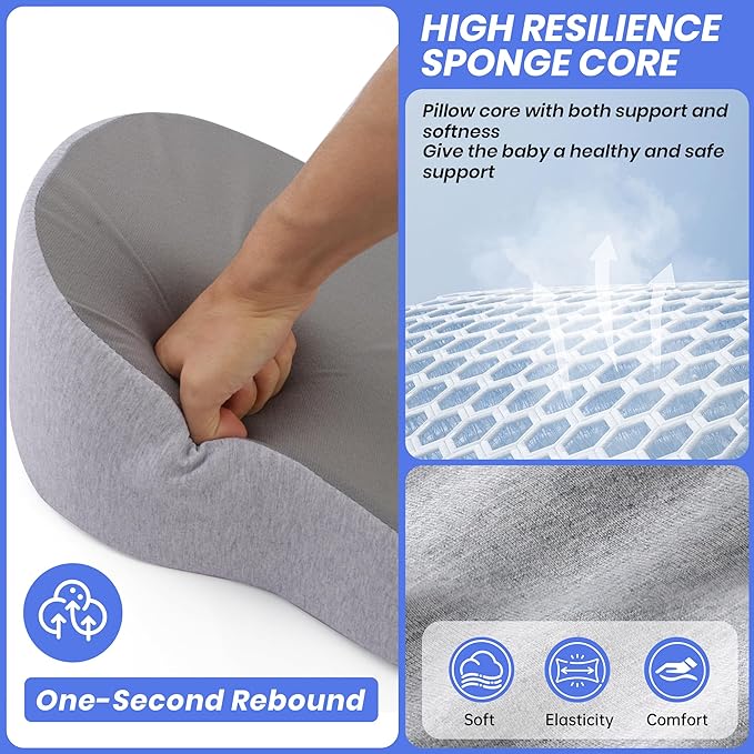 Baby Feeding Pillow, Anti Overflow Feeding Pillow for Reducing Spit-Up, Safety Nursing Pillow, Baby Lounger Reflux Wedge Breastfeeding, Removable top and Bottom