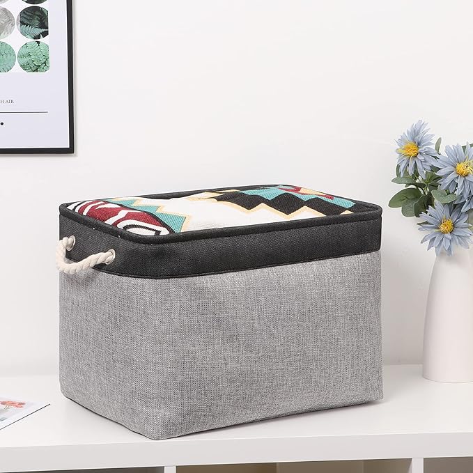 Bidtakay Fabric Storage Baskets with Handles [2-Pack] Large Canvas Organizer 16" X 11.8" X 11.8" Foldable Tall Baskets Rectangular Gift Basket Decorative Storage Bins for Closet, Home(Black&Grey)