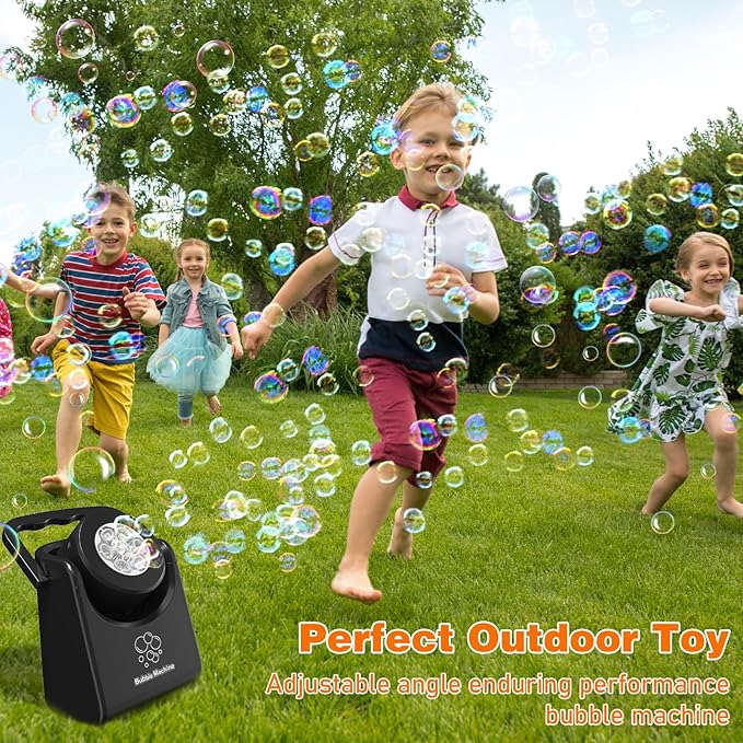 Bubble Machine Automatic Bubble Blower for Kids Batteries Operated Portable Bubble Maker Electric Bubble Machine Adjust Angle by 90° Indoor Outdoor Toy for Birthday Party Wedding (Portable Black)