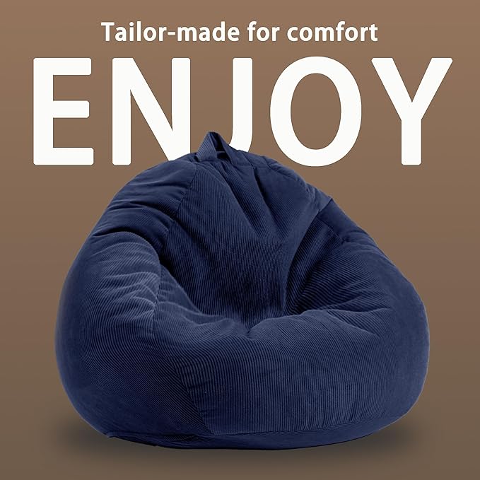 3FT Memory Foam Bean Bag Chairs for Teens or Kids with Filling Bean Bag Sofa with Handle Super Soft Washable Corduroy Fabric Lazy Sofa 3 Foot Black