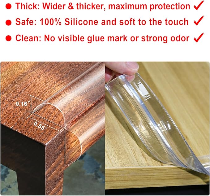 Baby Proofing, 0.4in Edge Protector Strip Clear, Thickened Silicone Soft Corner Protectors with Upgraded Pre-Taped Strong Adhesive, 19.6ft Edge Protectors for Cabinets, Tables, Drawers (White)