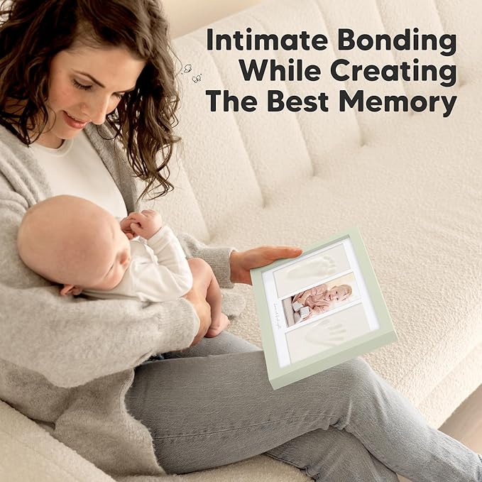 Baby Hand and Footprint Kit - Clay Handprint Keepsake Frame, Newborn Nursery Picture Frame, Personalized New Mom Gifts for Baby Shower & Registry (Sage)