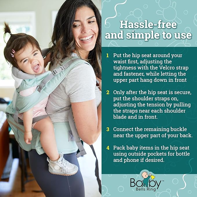 Baby Carrier - 6-in-1 Ergonomic Soft Carrier with Hip Seat and Large Storage, Front and Back Positions, Adjustable Waist Up to 43 Inches, for Infants Aged 2-36 Months, Weighing 6-45 lb