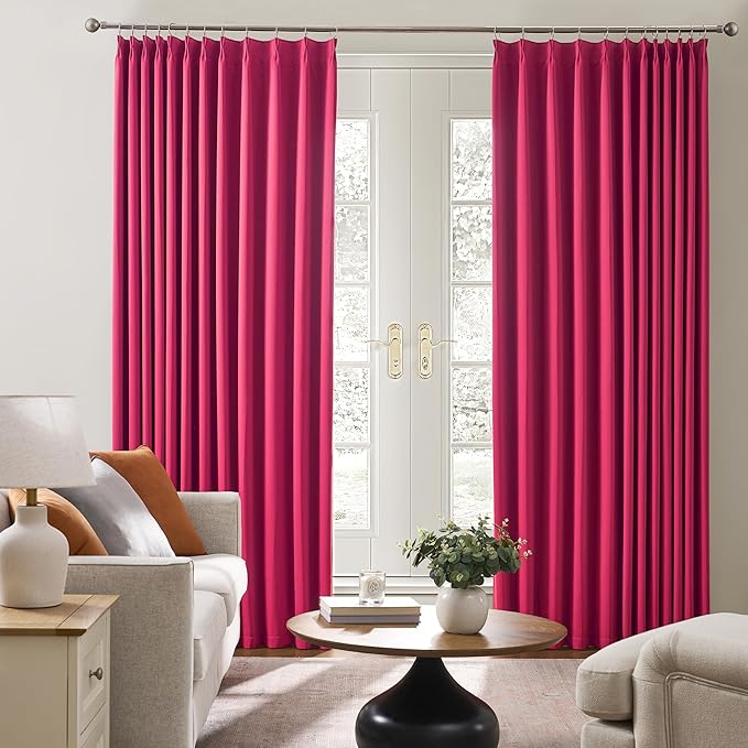 Custom Pleated Curtains Hot Pink Color, Heat Blocking Window Treatment for Bedroom Vertical Draft Blackout Magenta Drapes for Living Room 40 Wide by 90 Inch Long, 2 Panels, Hot Pink, Pinch Pleat