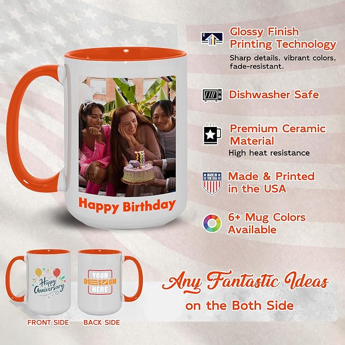 Custom Mug Upload Your Picture Personalized Coffee Mug with Photo Text Name Customized Cup Unique Ideas Gifts for Men Women Mom Dad Girlfriend Boyfriend Friend Family (Orange, 15oz)