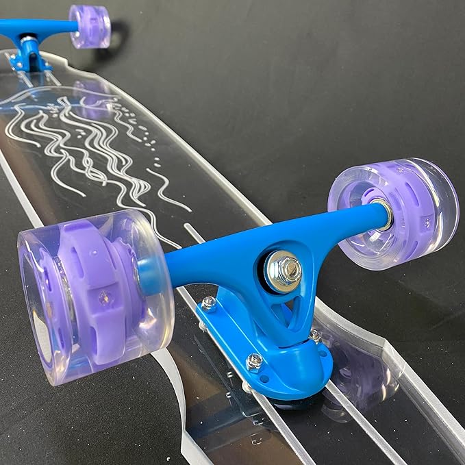 Clear Longboard Skateboard - Transparent Acrylic Long Boards with Light-Up LED Wheels for Smooth Rides - Ride The Streets in Style with Longboard Built for Beginners & Pros Alike
