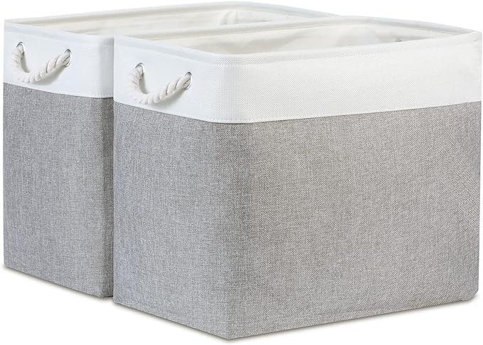 Bidtakay Large Storage Bins for Clothes Fabric Deep Baskets for Organizing Set of 2 Grey Fabric Pantry Storage Bins for Hallway Living Room Blankets 17x12x15 in Extra Large Shelf Tote Baskets