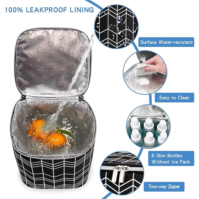 BreastMilk Cooler Bag with Ice Pack Fits 4 Baby Bottles Up to 9 Ounce, Baby Bottle Bag Fits for Nursing Mom Daycare, Black