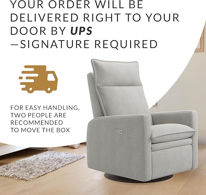 Arya Modern Nursery Chair Glider Recliner with 180° Swivel - Cozy Motorized Reclining Nursing Chair with USB Ports, Gentle Motion, Ergonomic Design, Canadian-Made (Silver Grey/Nubia Fabric)