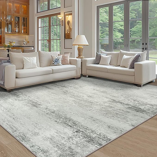 Area Rugs 8x10 Living Room Rugs: Large Modern Abstract Washable Rug with Non-Slip Backing, Thin Carpet for Dining Room Table Bedroom Nursery Indoor Home Office-Gray