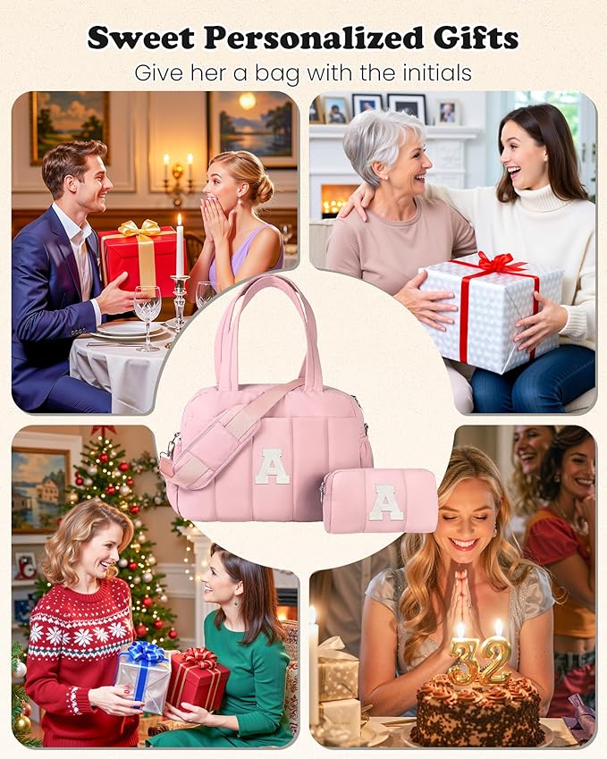 Gifts for Women - 30th 40th 50th, Duffle Bag for Travel, Weekender Bags for Women，Initial Overnight Bag with Wet Pocket，Lightweight Travel Bags Personalized Gym Tote with Makeup Pouch