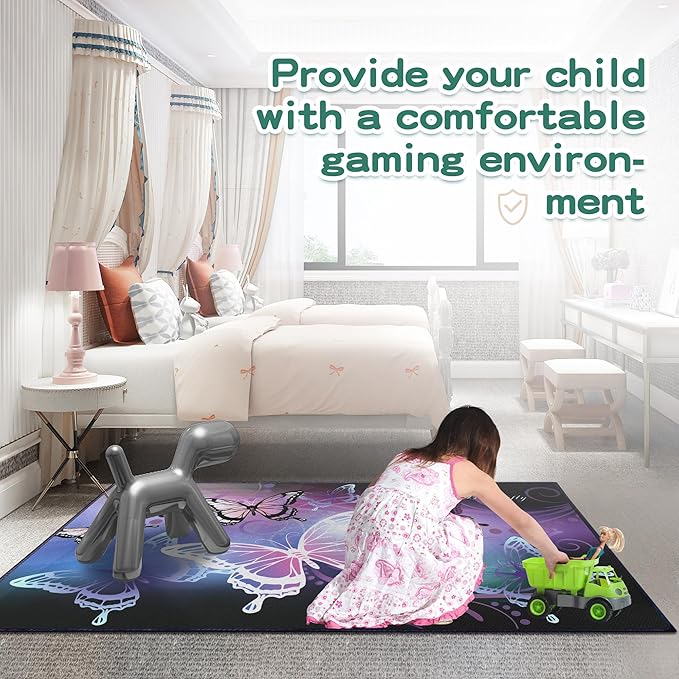 Beautiful Butterfly Fantasy Rug for Playroom Girls Bedroom Colorful Rainbow Butterfly Decor Area Carpet 2x3 Purple Mat 3D Printed Non-Slip Washable