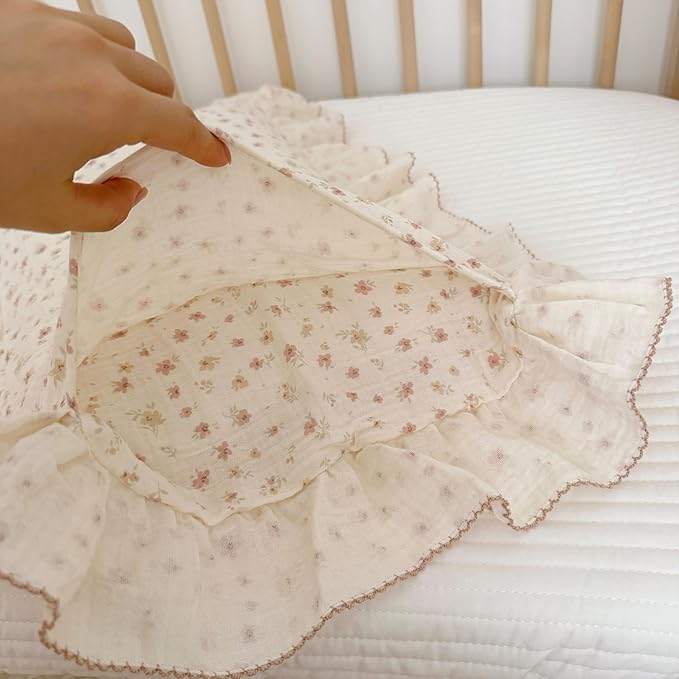 BuLuTu 2-Layer Cotton Muslin Toddler Pillowcases for Girls Boys Floral Pillow Cover Decorative Pillow Cases Gauze Cotton Small Pillow Protector for Crib, Envelope Closure, 14"x20",1 pc