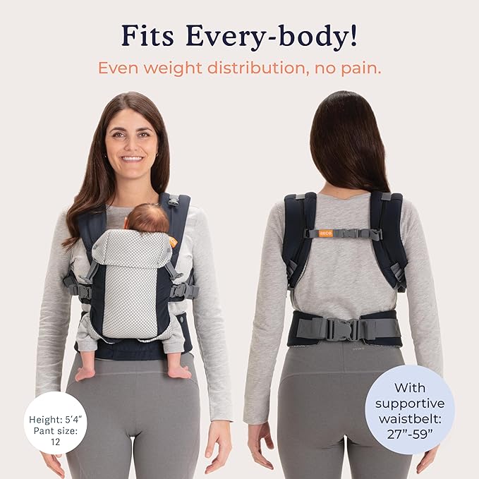 Beco Gemini Baby Carrier from Newborn to Toddler - Certified Ergonomic Newborn Baby Carrier for Infants and Children of 7-35 lbs - M Shape, Adjustable Seat, Breathable 3D Mesh (Cool Navy)