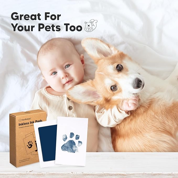 4-Pack Inkless Baby Hand and Footprint Kit - Mess Free Ink Pad for Newborn Keepsake, Dog Nose & Paw Print Kit, Clean Touch Ink Pad for Baby Hand & Footprints, Ideal New Mom Gifts (Jet/Navy)