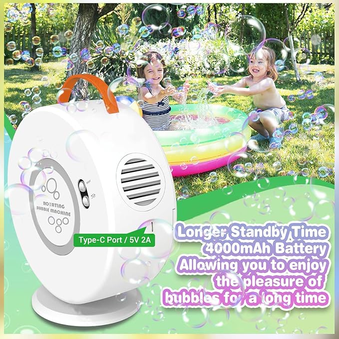Bubble Machine for Kids Toddlers, Automatic Rechargeable Bubble Machine, 12000+ Bubbles Per Minute, Rotating 90°/360° Oscillating Electric Bubble Maker Outdoor Toys for Ages 3-5