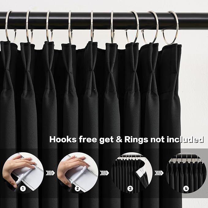 KEQIAOSUOCAI Short Pinch Pleated Blackout Curtains 45 Inch Long 2 Panels for Bedroom Thermal Insulated Black Out Window Curtain Pinched Pleat Drape with Hooks (W40 x L45 Inch, Black)