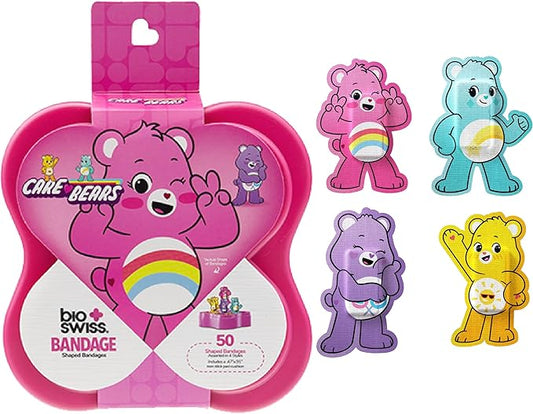 BioSwiss Care Bears Bandages, Unlock The Magic Care Bear Shaped Self Adhesive Bandage, Latex Free Sterile Wound Care, Fun First Aid Kit Supplies for Kids, 50 Count