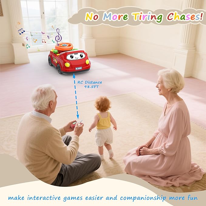 2-in-1 Toddler RC Car & Steering Wheel Toy with Music | Interactive Simulation Driving Adventure Toy for 18+ Months Baby Learning | Gift for 1.5+ Years Old Boys Girls