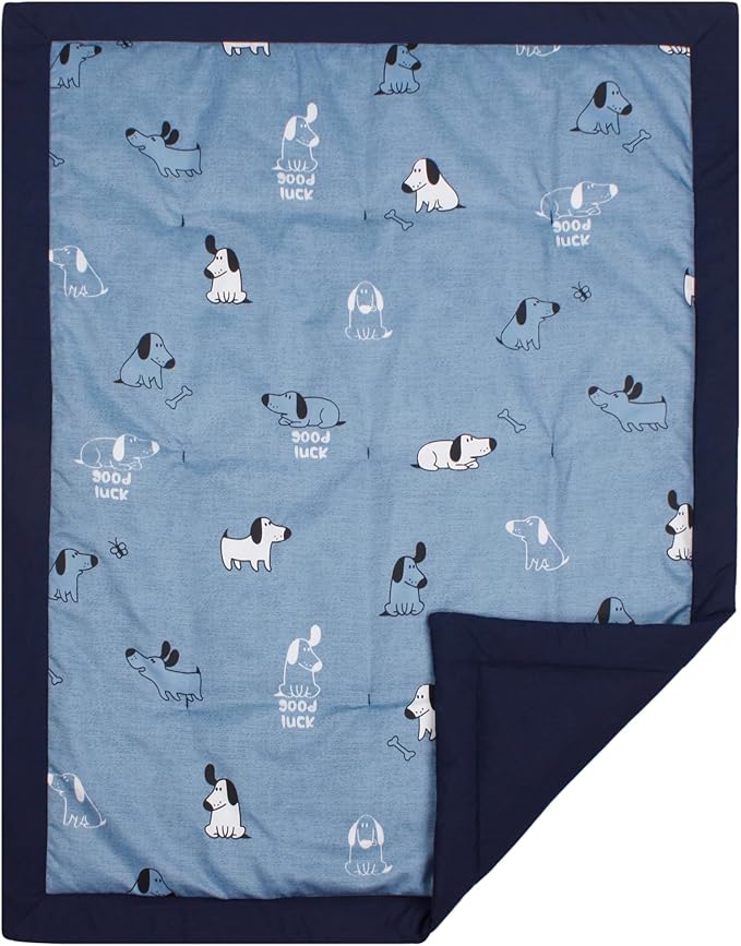 CaSaJa 4-Piece Crib Bedding Set for Boys and Girls, Nursery Baby Bedding Set Including Quilted Comforter with Fitted Crib Sheet and Changing Pad Covers, Reversible Quilt Design, Good Luck Puppy