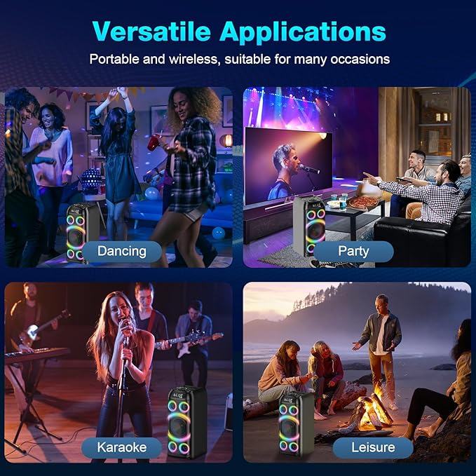 Bluetooth Speaker, 160W Peak Powerful Loud Stereo Sound Deep Bass Wireless Boombox Portable Large Party Speakers with Subwoofer TWS Pairing Dynamic LED Light for Outdoor Camping Backyard Events