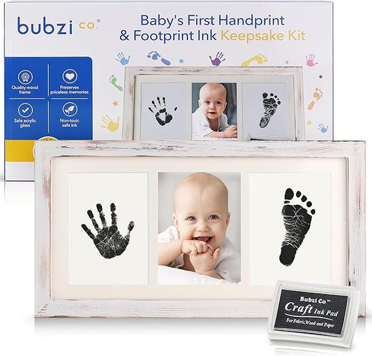 Bubzi Co Baby Handprint Kit & Footprint Photo Frame for Newborn Girls and Boys, Unique Baby Shower Gifts Set for Registry, Memorable Keepsake Decorations for Room Wall or Nursery Decor (White Wash)