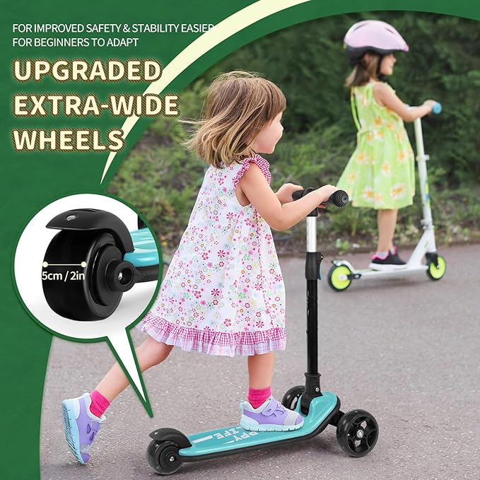 Besrey Kick Scooter for Kids Ages 3-10, 3-Wheel Folding Scooter with Adjustable Height, LED Light Wheels, Extra Wide Deck for Outdoor Activities