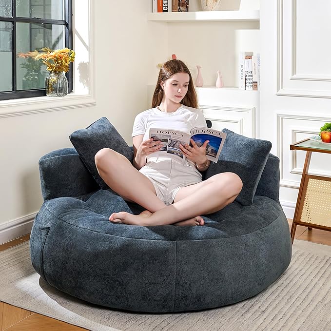 Bean Bag Chair for Adults, Comfortable Bean Bag Sofa with Back Support and Pillows, Giant Bean Bag Chairs Suitable for Living Rooms, Bedrooms and Apartments -Dark Blue