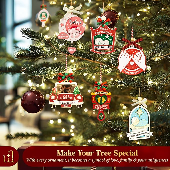 Baby First Christmas Ornament 2025 for Girl Boy - Baby's 1st for Parents, Rattle Newborn Ornament Keepsake Babys First Xmas Ornaments for Xmas Tree Decorations