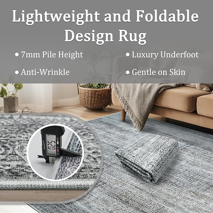 5x7 Area Rug Living Room Rugs - Washable Rug Large Modern Abstract Soft Thin Carpets Indoor Floor No Slip Vintage Carpet for Bedroom Under Dining Table Nursery Home Office Decor Gray Blue