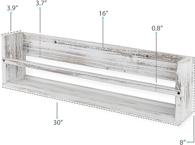 Brightmaison Polynez 30" Floating Shelves for Wall Decor, Kids Bookshelf, Nursery Book Shelves, Multiuse Shelf Set of 2 Wood Burnt White